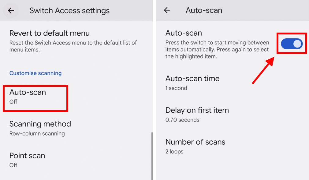 Tap Auto-scan then the toggle switch next to Auto-scan
